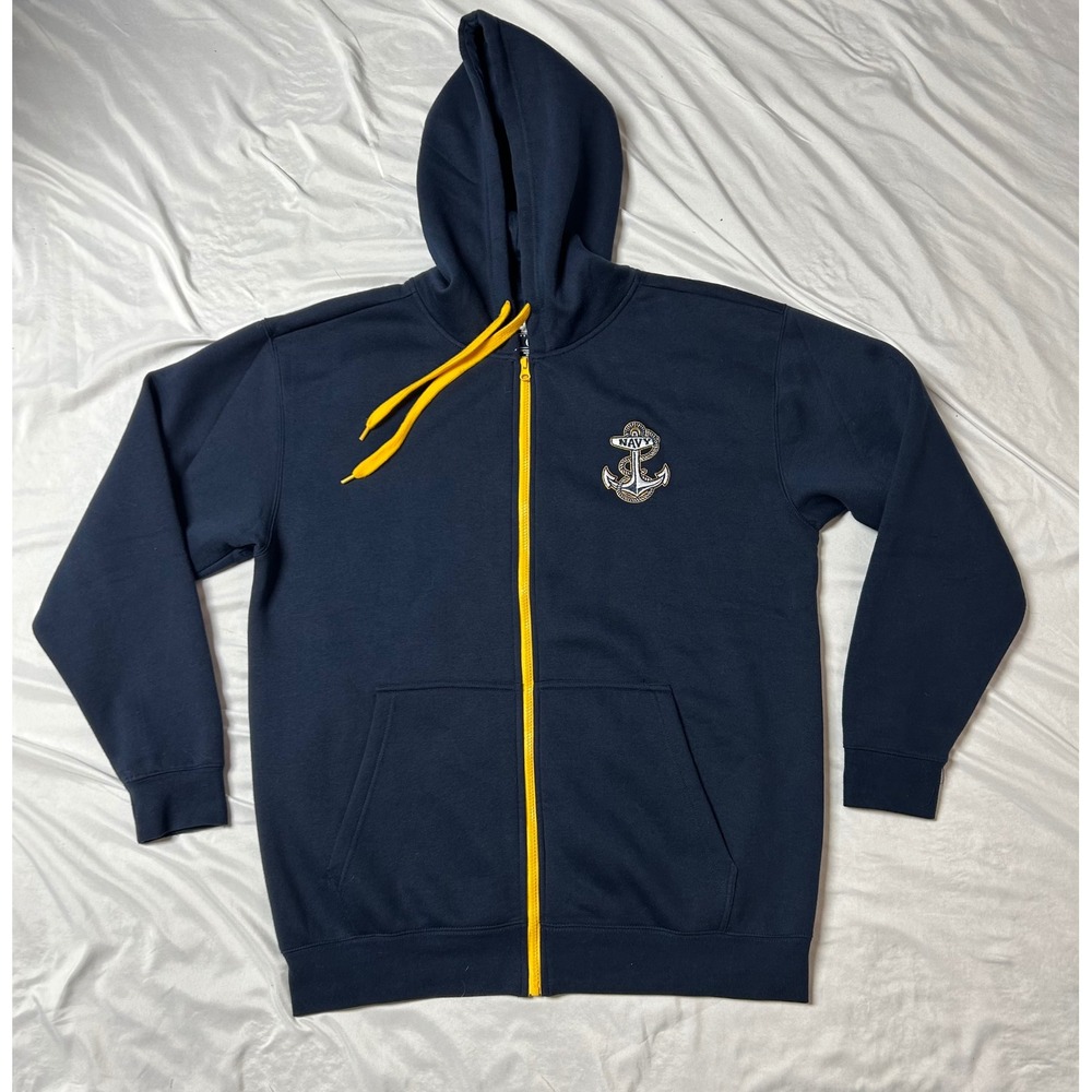 AFG Armed Forces Gear US Navy Full Zip Hoodie Blue Yellow XL Anchor Embroidered